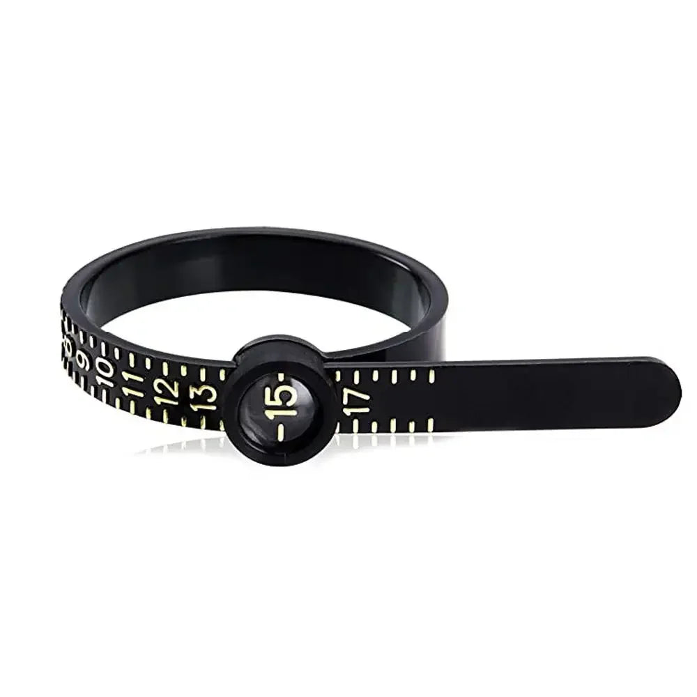 Ring Sizer Measuring Tool – Plastic US Size 1–17 Soft Ruler Ring Sizer Tool Babs Magnifier-US(black)