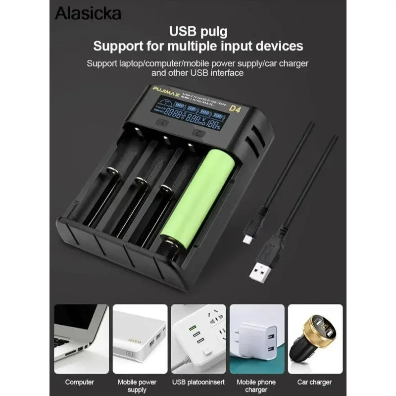Alasicka 18650 4-Slot LCD Fast Battery Charger | Li-ion & NiMH Battery Charger Babs