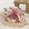 7-Fork Silk Rose Peony Hydrangea Artificial Flower Bouquet Artificial Flower Bouquet Babs Cameo Brown 1PC