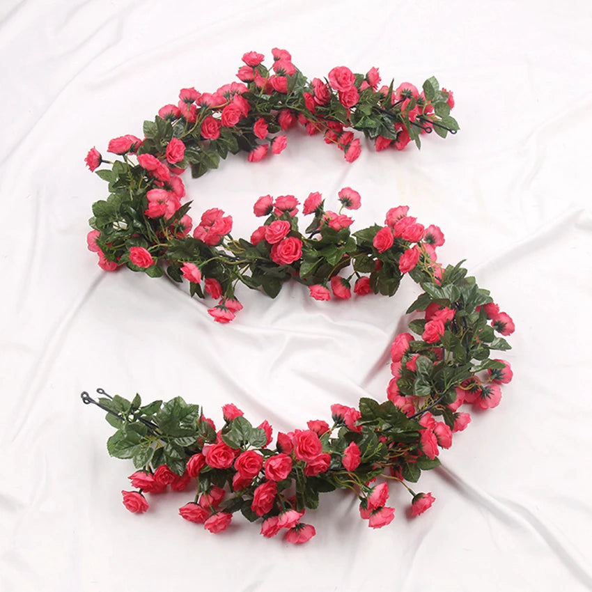 180cm Artificial Silk Rose Vine for Wedding Arch & Home Decor Artificial Flower Vine Babs Rose Red 1 pc