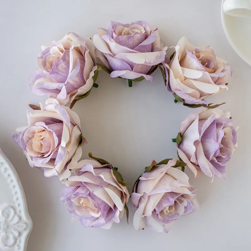 10 Pcs Silk Artificial Rose Heads – Wedding & Home Décor Artificial Silk Flowers Babs PURPLE 5PCS
