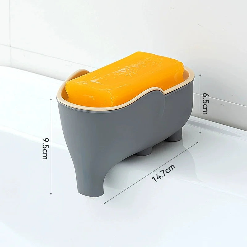 Elephant Double Layer Soap Dish – Cute Bathroom Soap Box Soap Dish Babs Grey