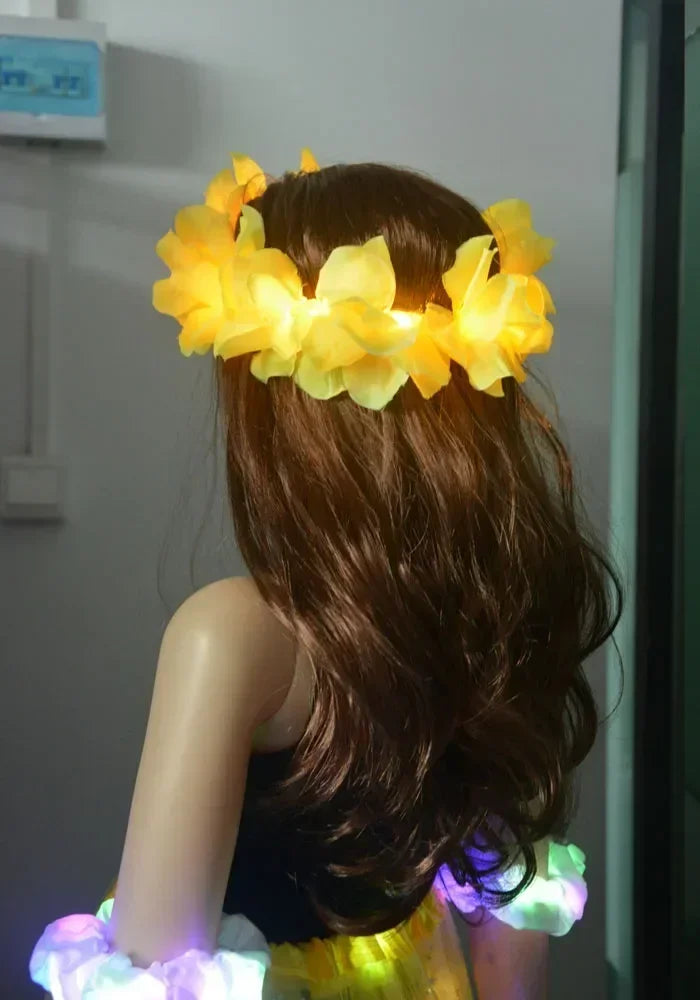 Light Up Hawaiian Flower Lei Necklace | Luau Glow Party Glow Party Necklace Babs 1pcs yellow wreath