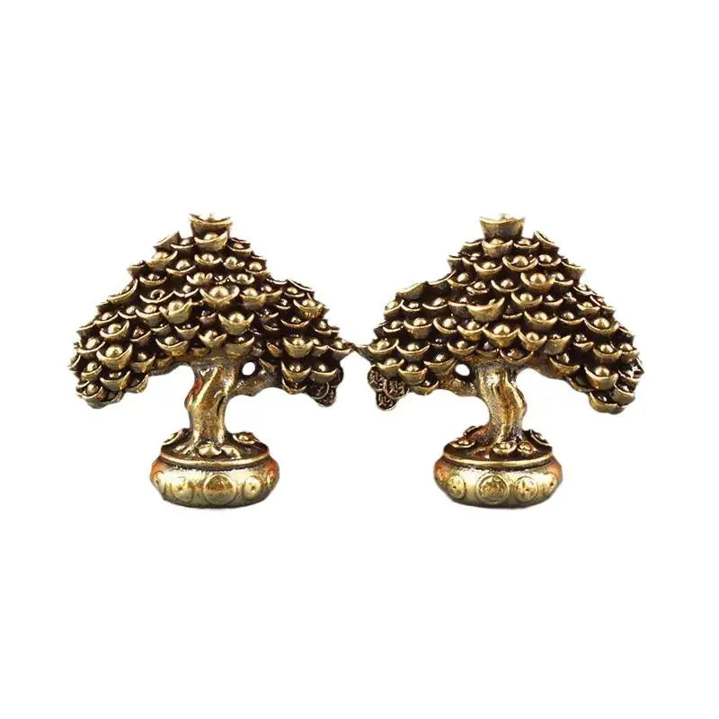 Brass Fortune Money Tree Figurine – Feng Shui Desk Sculpture Brass Desktop Sculpture Babs
