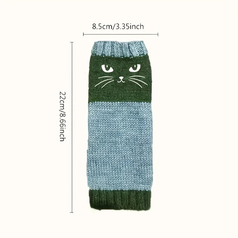 Cat Lover Knitted Fingerless Gloves – Cute Cat Pattern Fingerless Gloves Babs