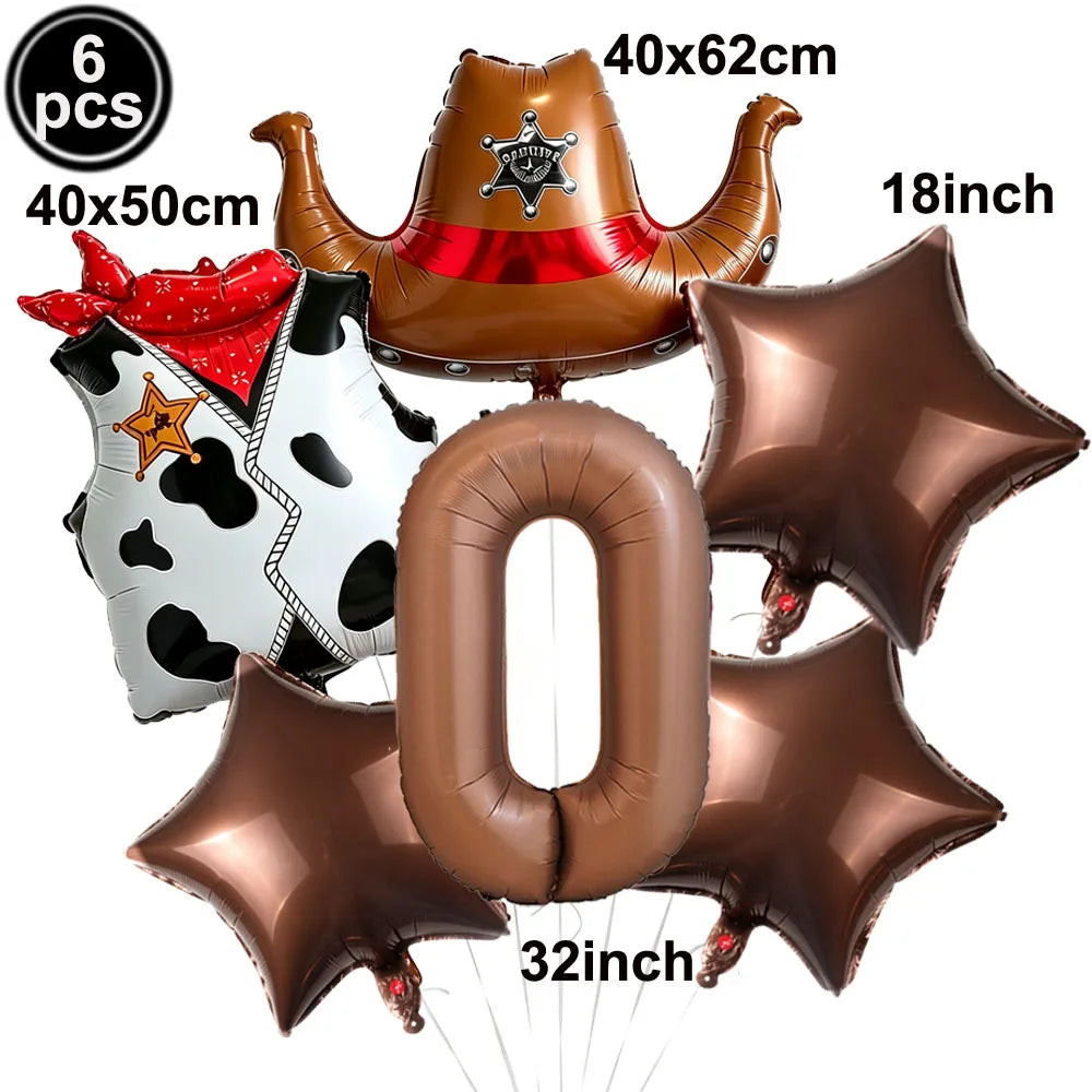 Western Cowboy Foil Balloon Set – 6pc Birthday Party Decor Party Foil Balloons Babs A-0 As pictures show