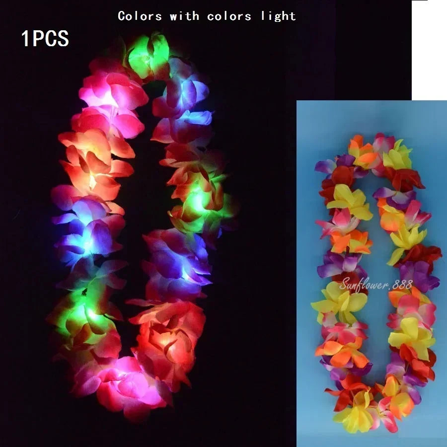 Light Up Hawaiian Flower Lei Necklace | Luau Glow Party Glow Party Necklace Babs thick necklace 7