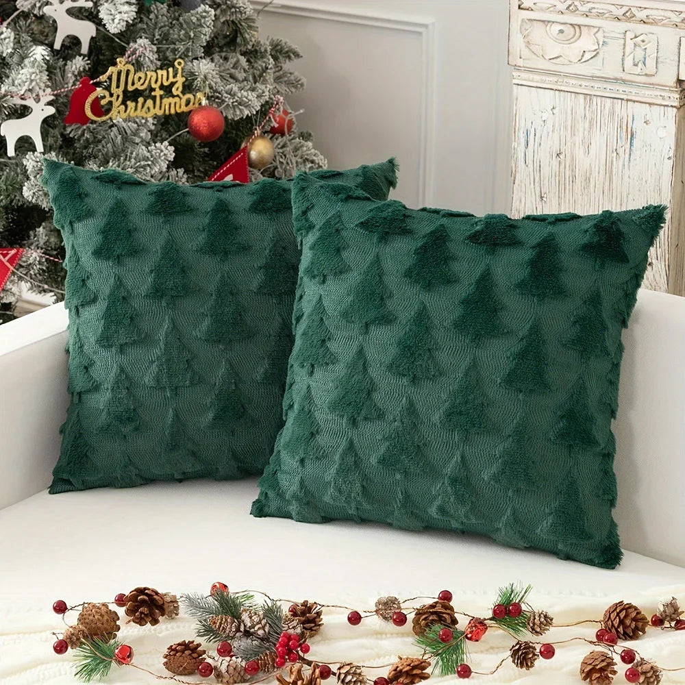 Christmas Tree Pillow Cases 45x45cm | Festive Sofa Cushion Covers Decorative Pillow Cases Babs