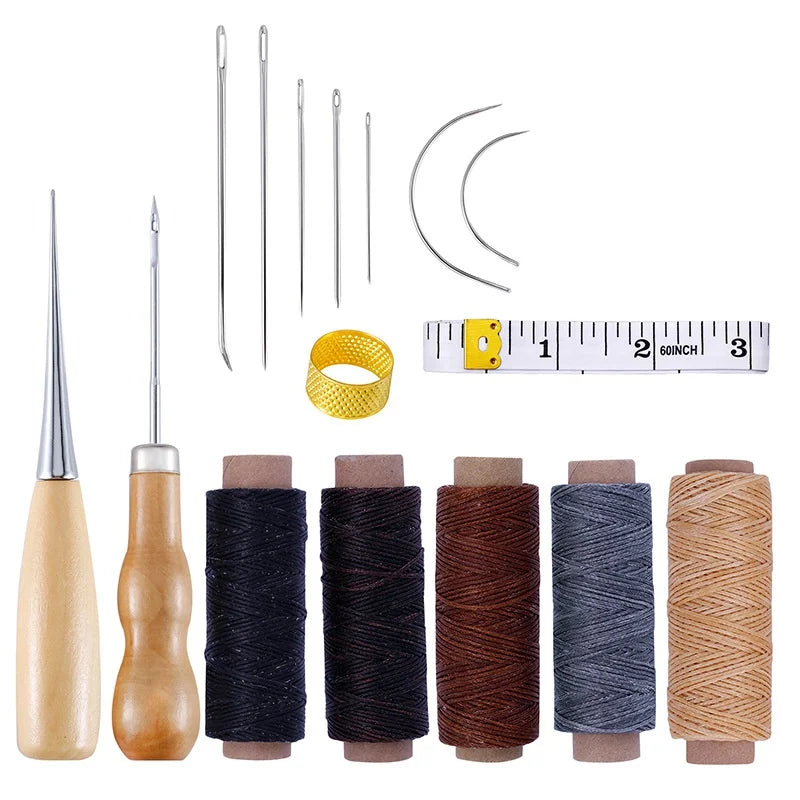 16-Piece Leather Sewing Kit – Needles, Awl, Waxed Thread & Thimble Leather Sewing Kit Babs 16Pcs