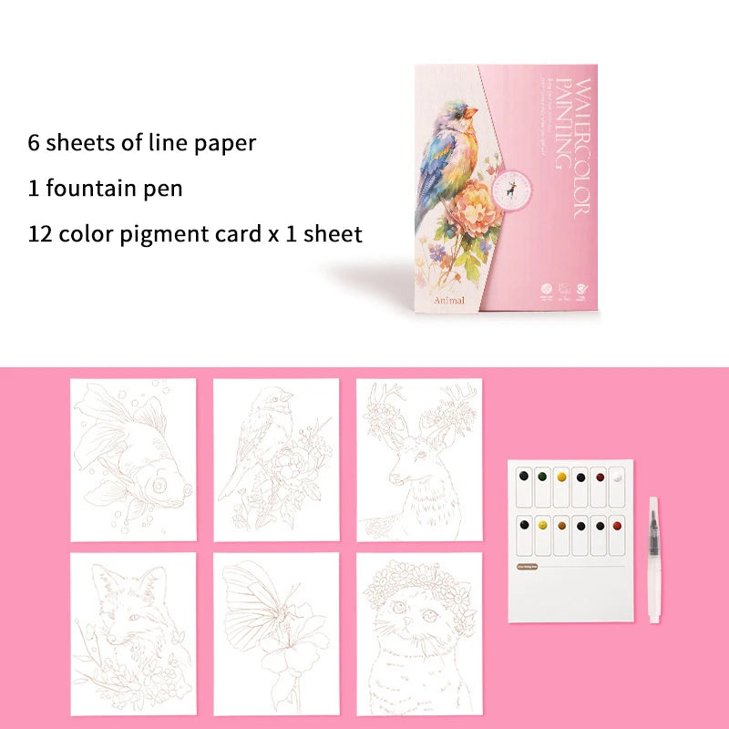Watercolor Painting Set – 12-Color Paint & Kids Coloring Book Watercolor Art Kit Babs A4