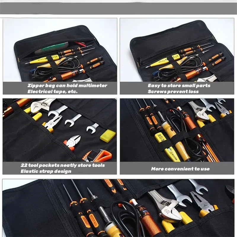 Roll-Up Tool Organizer Bag with Pouches | Oxford Cloth Tool Roll Bag Babs
