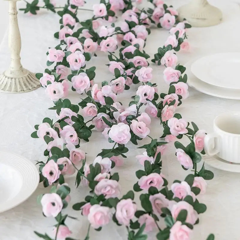 Silk Rose Garland – Artificial Flower String for Wedding & Home Artificial Flower Garland Babs Light Pink 3 pcs