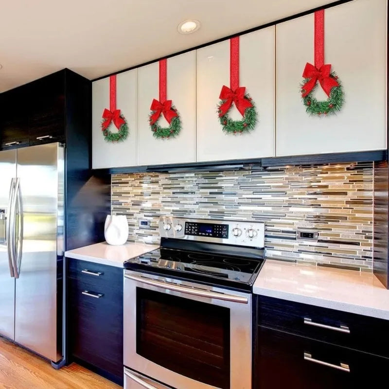 Christmas Garland with Red Bow – Festive Holiday Cabinet Decor Christmas Garland Babs