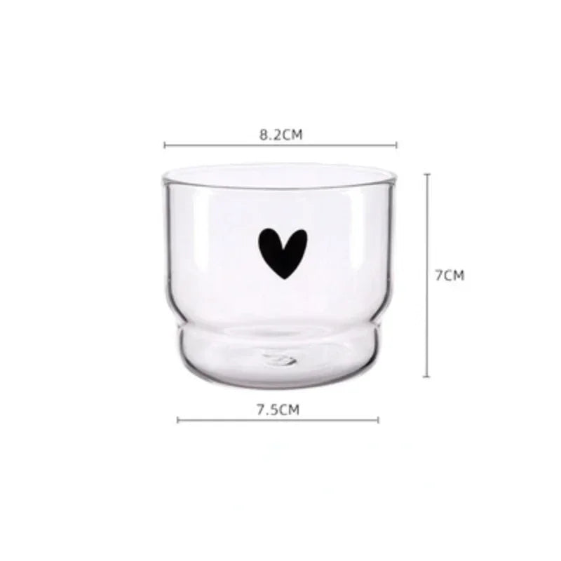 Cartoon Borosilicate Glass Cup – Cute Heart & Smile Print Glass Drinking Cup Babs Love 300ml