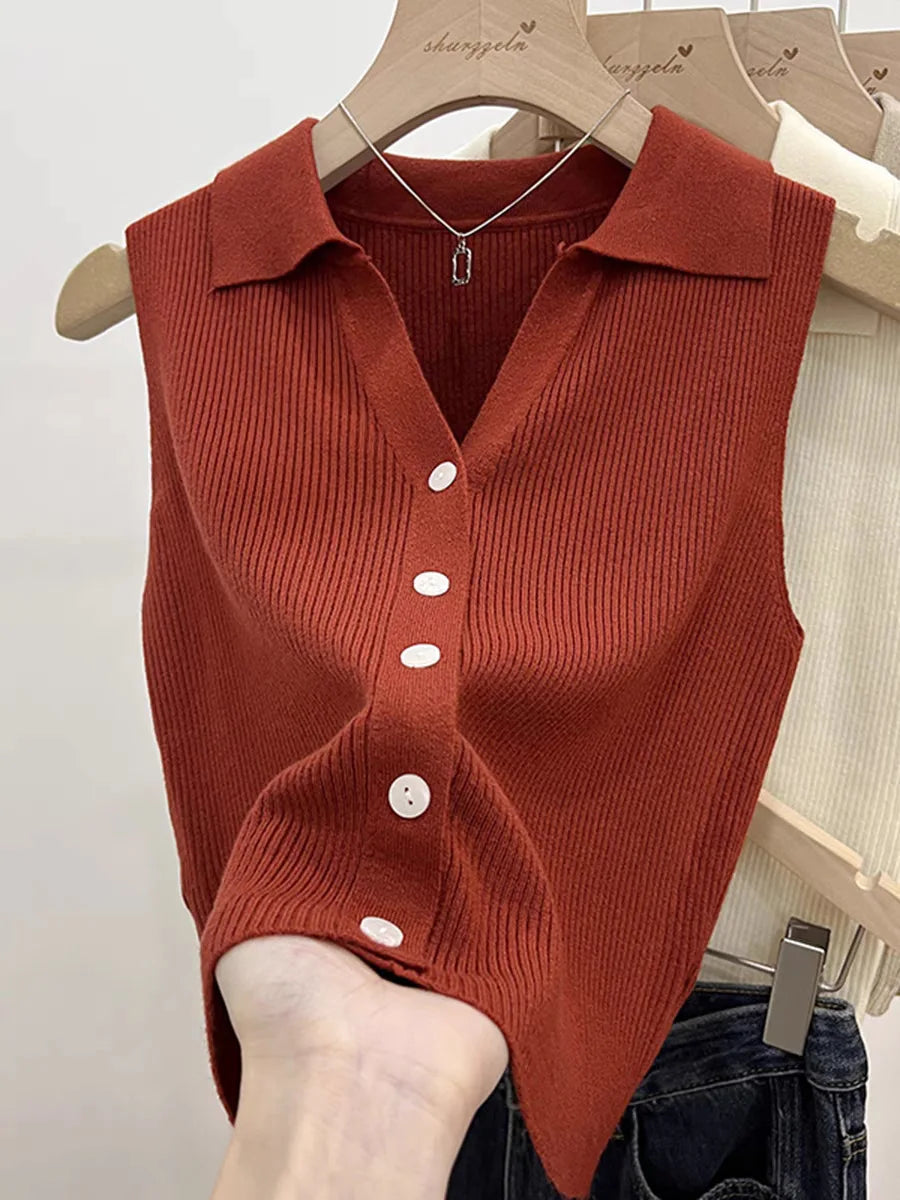Women's Solid Knit Sleeveless Cardigan – Korean Style Jumper Knit Cardigan Babs