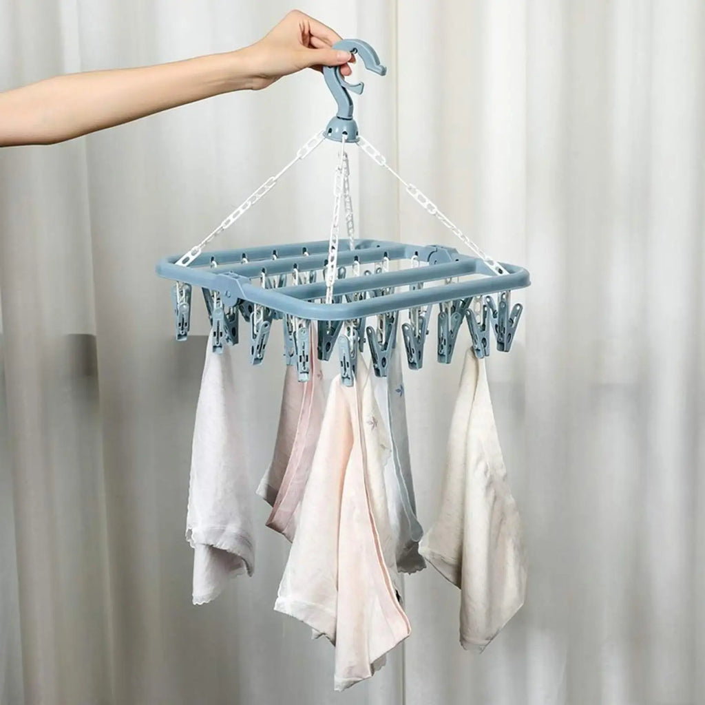 32-Clip Laundry Drying Hanger for Socks & Underwear Laundry Drying Rack Babs