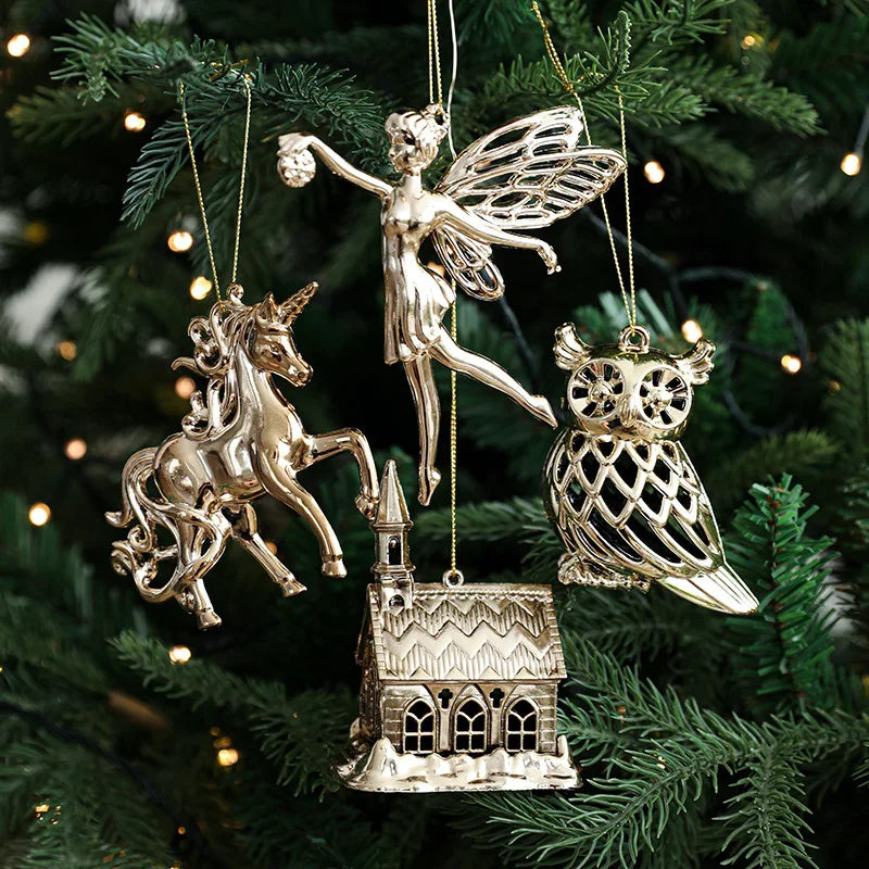 Christmas Gold Ornaments – Elk Angel Snowflake Xmas Tree Pendants Christmas Tree Ornaments Babs