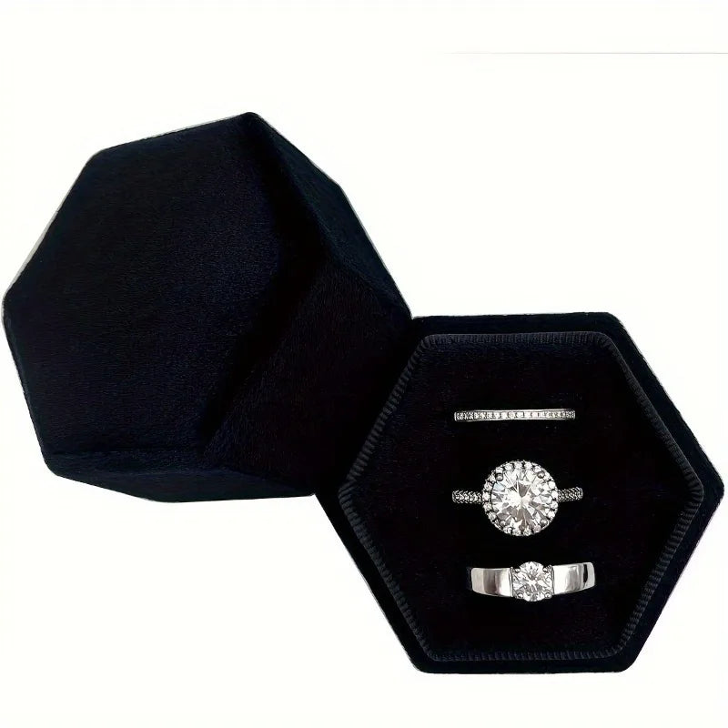 Hexagon Velvet Ring Box 3 Slots – Wedding Ring Bearer Box Velvet Ring Box Babs