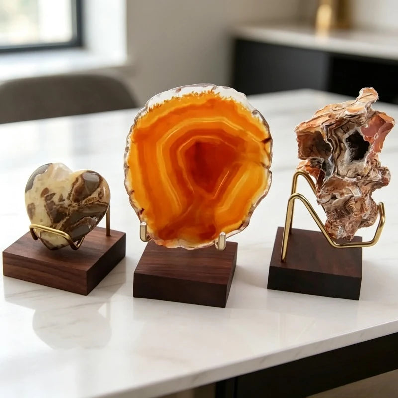 Wooden Base Brass Arm Display Stand Easel for Minerals & Gems Mineral Display Stand Babs
