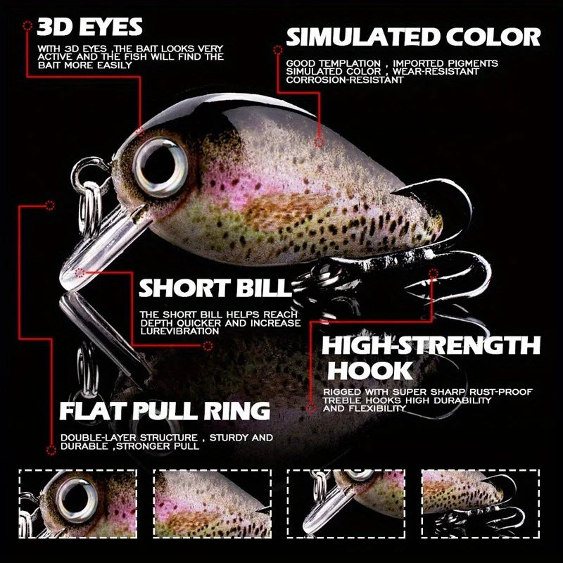 5-Piece Mini Fishing Lure Set – 3D Crank Bait with Tackle Box Fishing Lure Set Babs