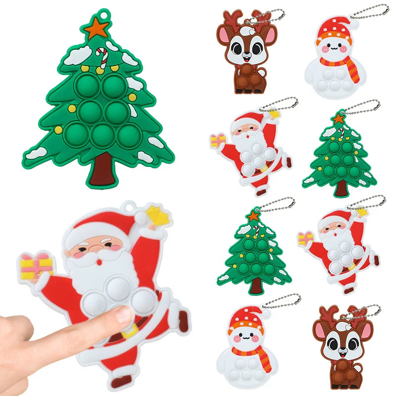 Christmas Silicone Pop Keychain Fidget Toys | Xmas Gift 1/3/5 Pcs Holiday Fidget Keychain Babs