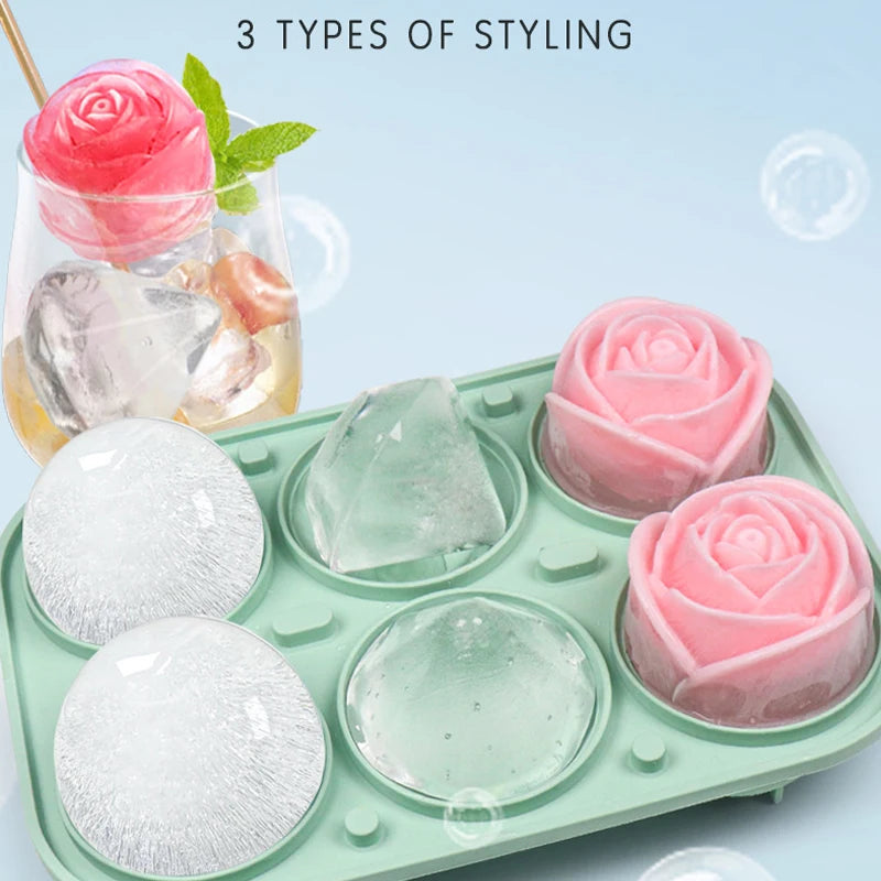 3D Rose Silicone Ice Cube Tray – 4/6 Grid Flower Shape Mold Silicone Ice Mold Babs