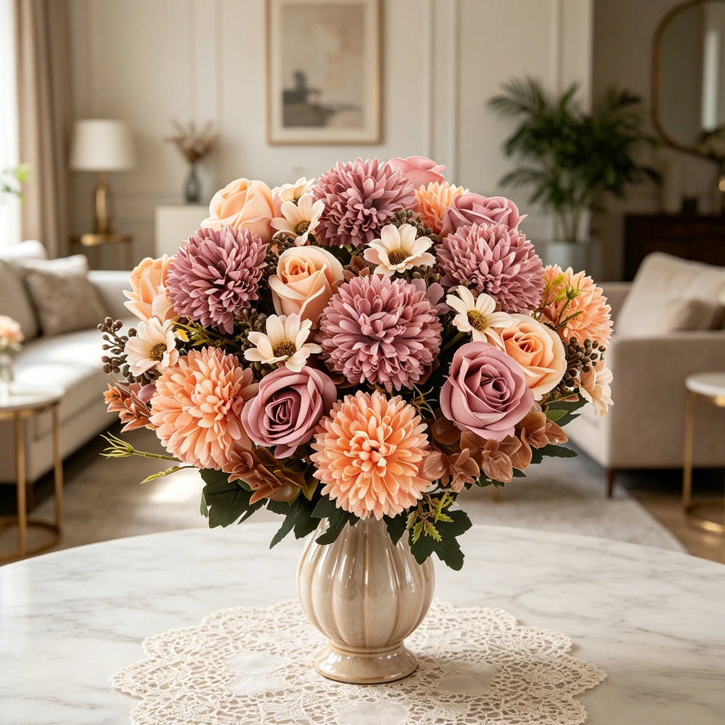 Silk Rose Artificial Bouquet – Wedding & Home Décor Flowers Artificial Flower Bouquet Babs