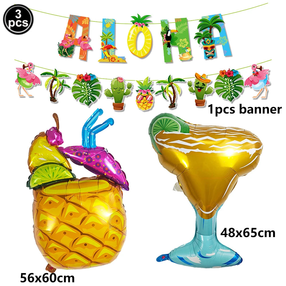Hawaiian Party Supplies – Tableware, Banner & Photo Props Party Decoration Set Babs Red