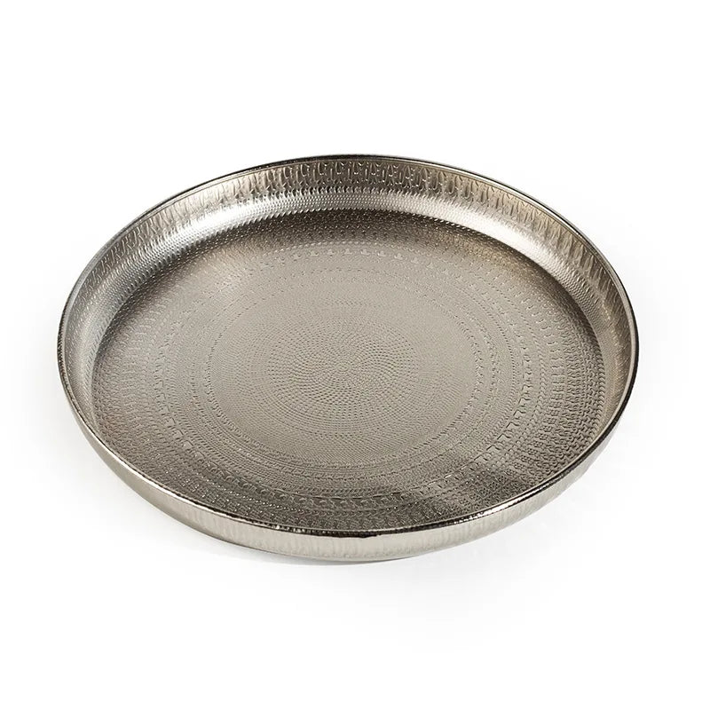 Metal Round Luxury Decorative Tray – Electroplated Geometric Pattern Decorative Serving Tray Babs