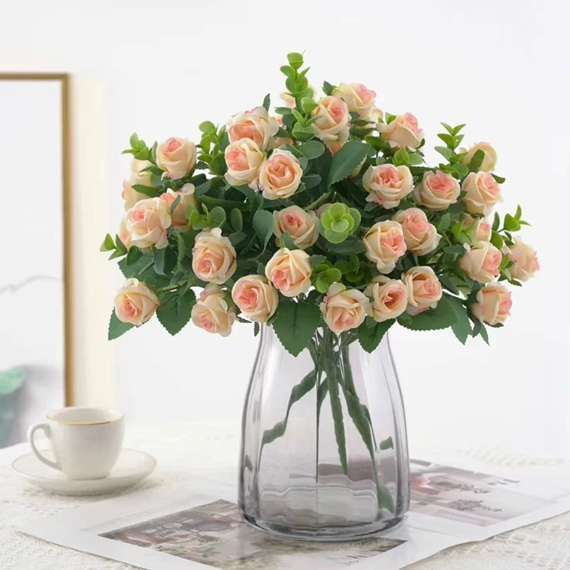 Silk Rose & Eucalyptus Artificial Flower Bouquet | Home Decor Artificial Flower Bouquet Babs
