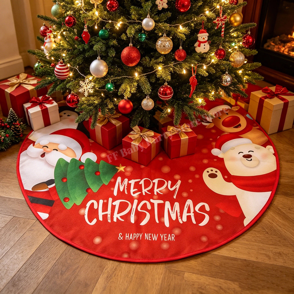 Red Christmas Tree Skirt – Snowflake Santa Reindeer Xmas Decor Christmas Tree Skirt Babs