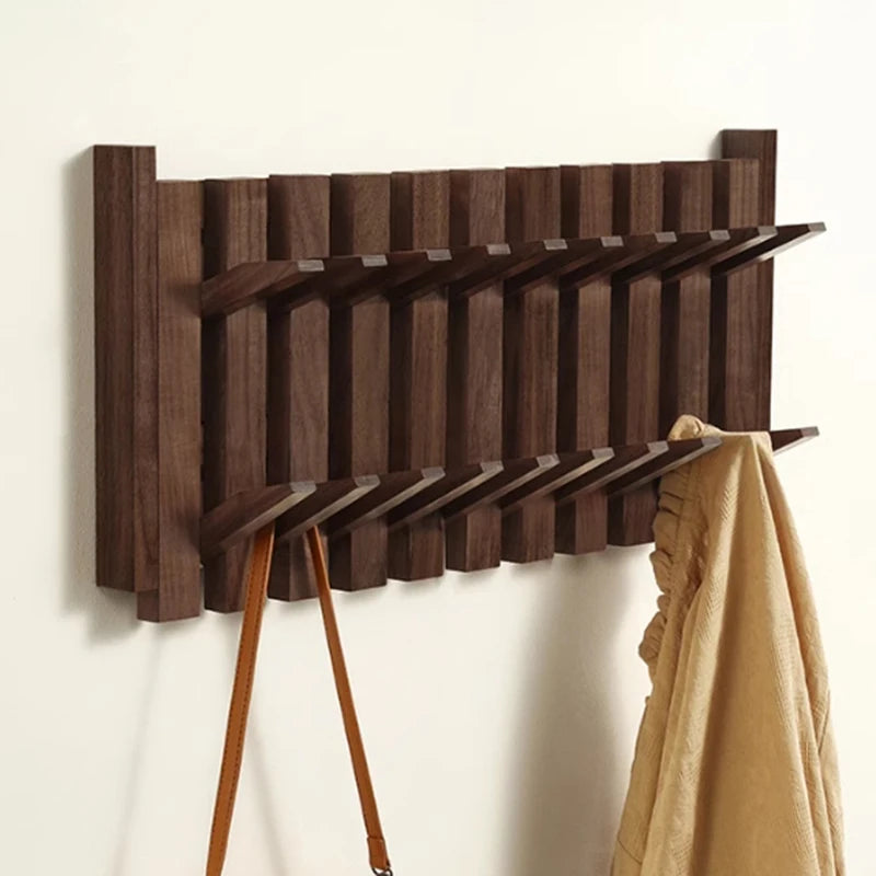 Double Row Solid Wood Wall Coat Rack – 8 Hooks, Oak & Walnut Wall Coat Rack Babs