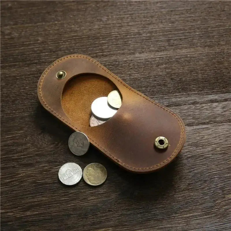 Women's Mini Genuine Cow Leather Coin Purse – Hasp Wallet Leather Coin Purse Babs RetroBrown