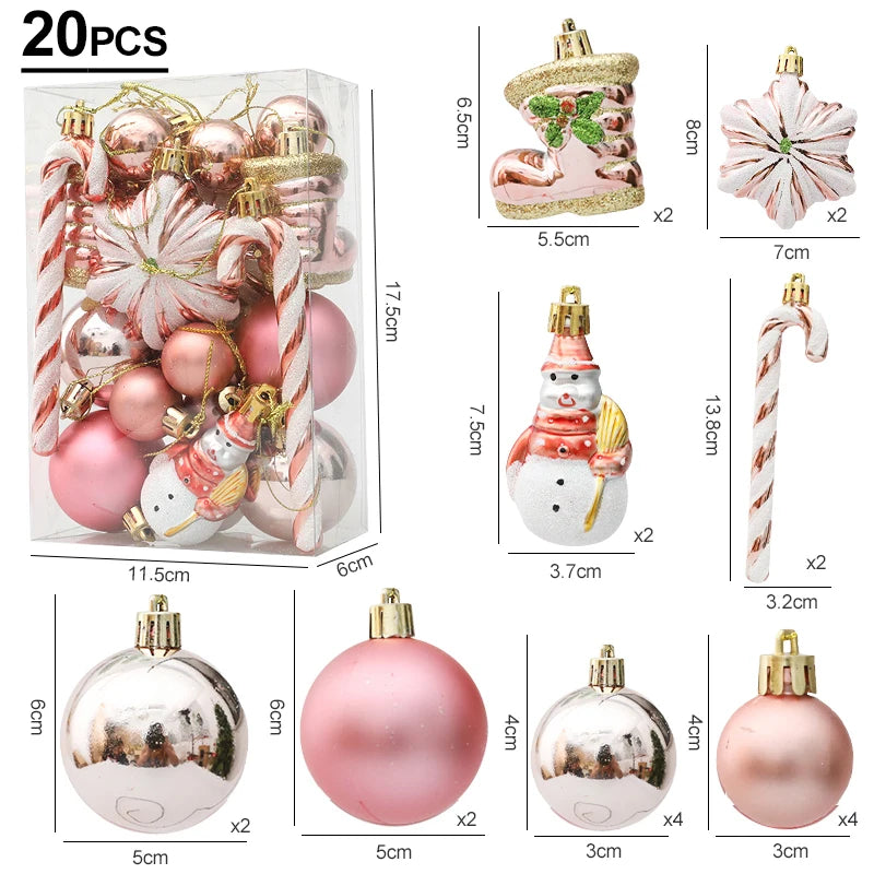 Red Christmas Tree Ball & Candy Cane Ornament Set | Big Pendants Christmas Ornament Set Babs Rose Gold-20pcs 1