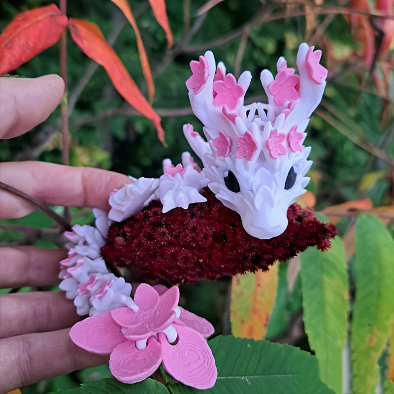 3D Printed Cherry Blossom Dragon Statue | Colorful Gift Dragon Figurine Babs Pink