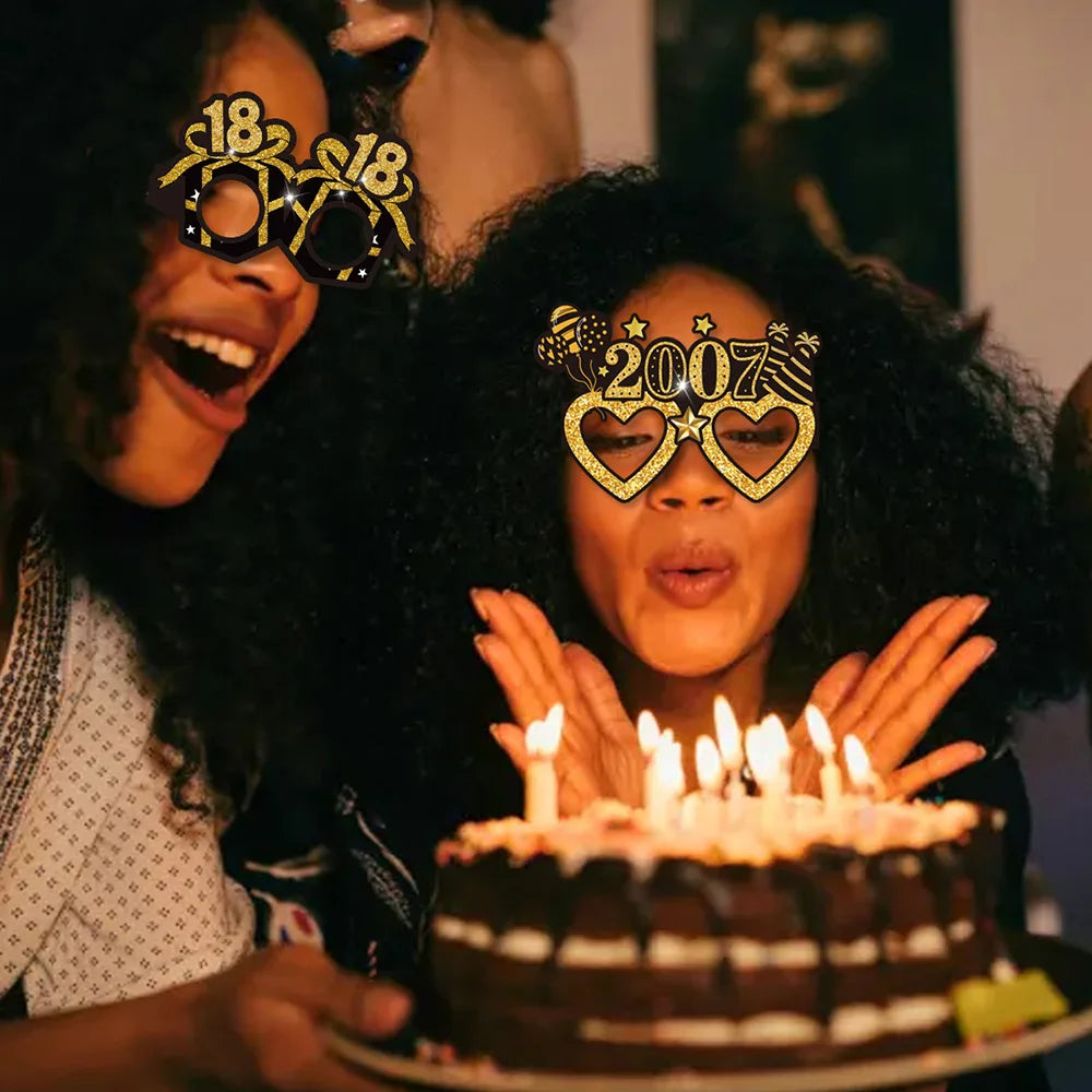 30th 40th 50th Birthday Paper Glasses Black Gold Party Props 8pc Party Photo Props Babs