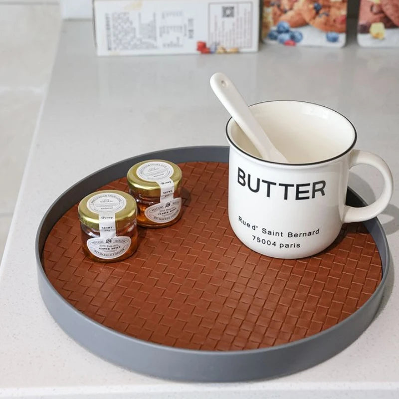 Nordic Round Leather Storage Tray | Modern Home Organizer Decorative Storage Tray Babs