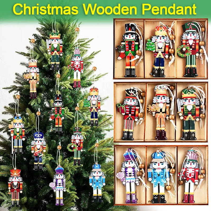 9Pcs Wooden Nutcracker Soldier Christmas Tree Ornaments Set Christmas Tree Ornaments Babs