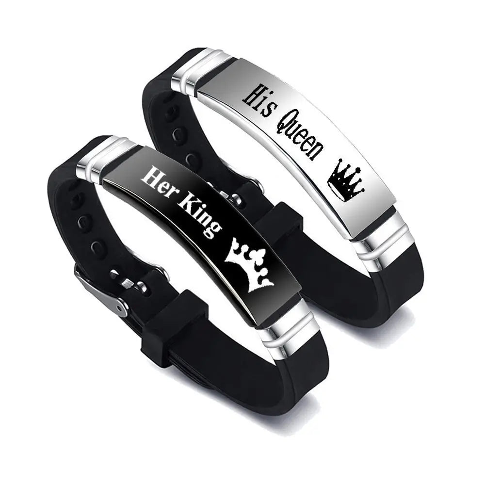 King & Queen Crown Couple Charm Bracelets – Stainless Steel Set Couple Charm Bracelets Babs B-QRJ-3
