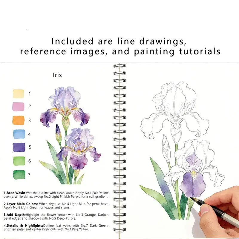 Spiral Bound Watercolor Flower Workbook – Thick Cotton Paper Watercolor Sketchbook Babs