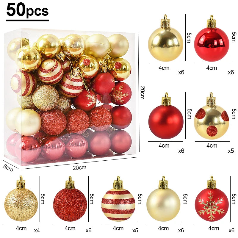 50Pcs Christmas Tree Ball Ornaments – Red & Gold Baubles Christmas Tree Ornaments Babs 50pcs box 4cm