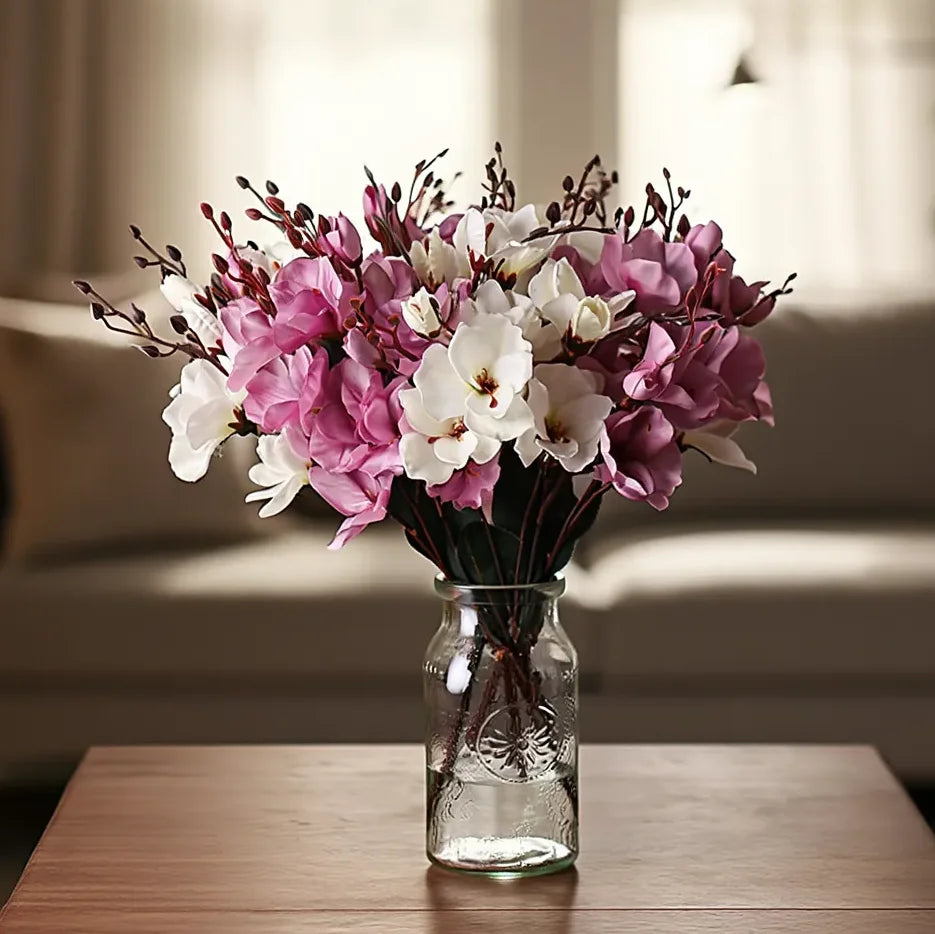 Artificial Magnolia Bouquet – 20 Heads Silk Flowers for Home Artificial Flower Bouquet Babs
