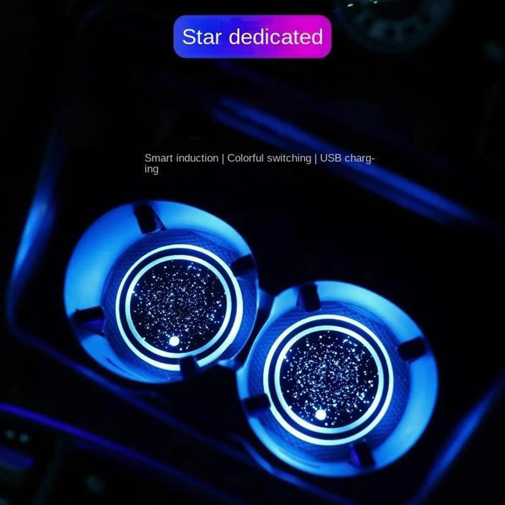 LED Car Cup Holder Light Coaster – 7 Colors, Rechargeable Car Atmosphere Light Babs