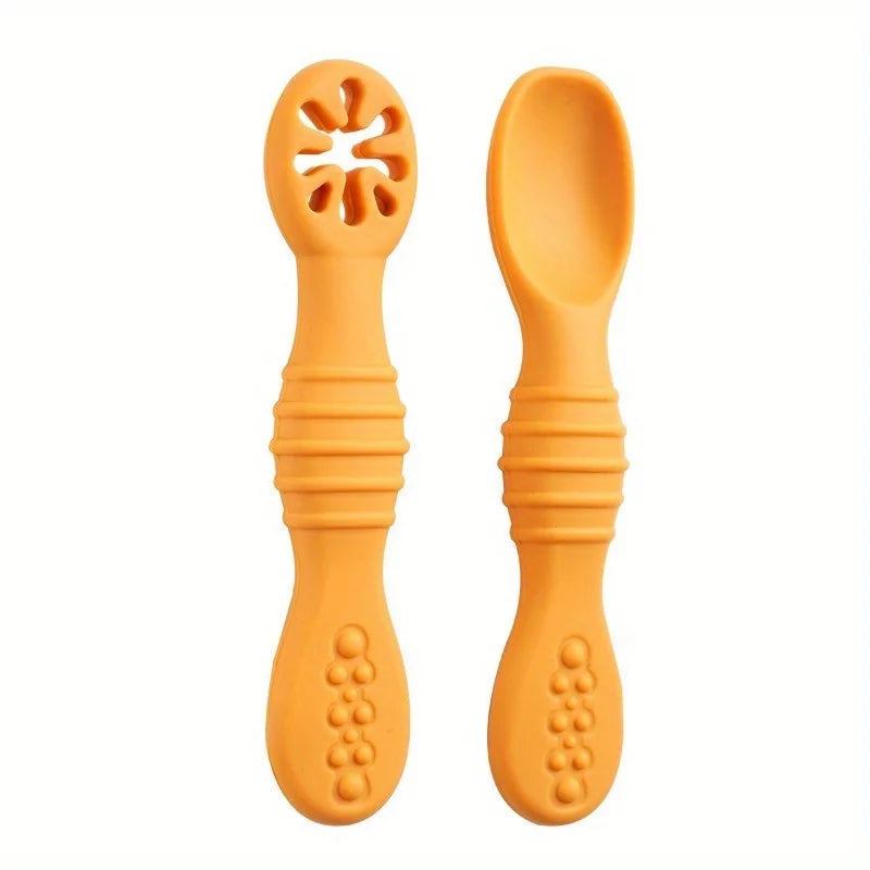 2pcs Food Grade Baby Feeding Spoons – Safe Tableware Set Baby Feeding Spoon Babs yellow-2pcs