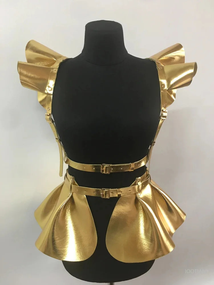 Gothic Holographic PU Belt Skirt – Cosplay & Stage Costume Gothic Costume Belt Babs Gold China Mainland