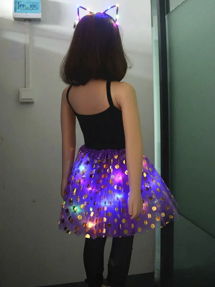 Light-Up Tutu Skirt & Animal Headband – Girls Glow Party Girls Glow Costume Babs purple cat for 3-10 years girls