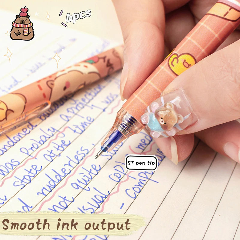 12pcs Capybara Erasable Gel Pens | Blue Ink, Cute Cartoon Style Erasable Gel Pens Babs