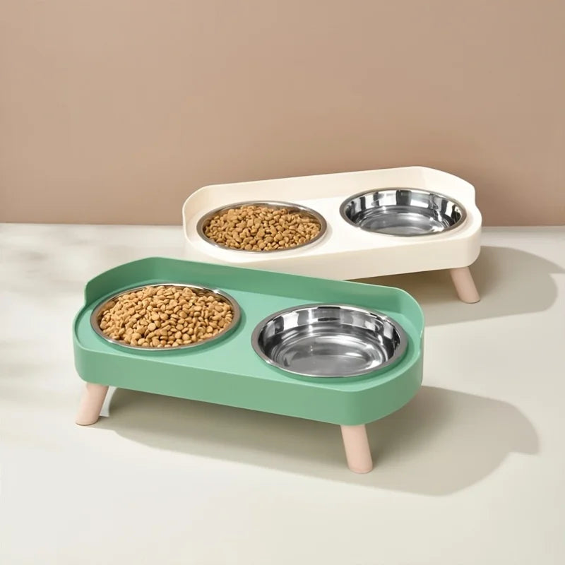 Tilted Elevated Pet Bowls – Stainless Steel Cat & Dog Set Elevated Pet Bowl Set Babs