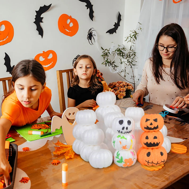 10-Pack White Foam Pumpkins – DIY Halloween Craft Decoration Foam Craft Pumpkins Babs