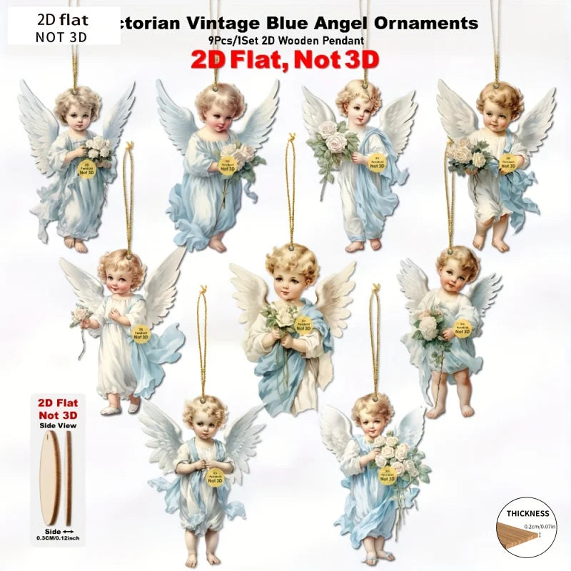 2D Blue Angel Wood Christmas Ornament Set – Holiday Decorations Holiday Ornament Set Babs